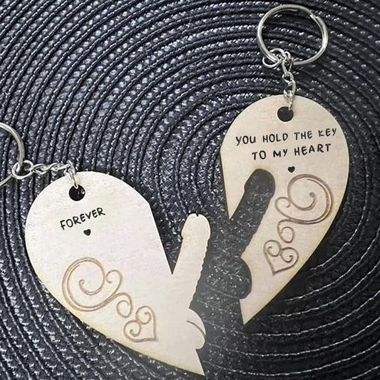 Engraved Creative Wooden Love Couple Keychain