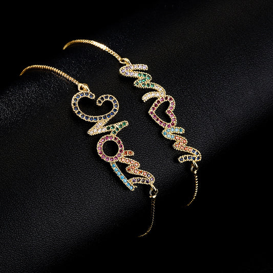 Gold Bracelet Personalized Color Zirconium MOM Jewelry Gift - ZOHOR