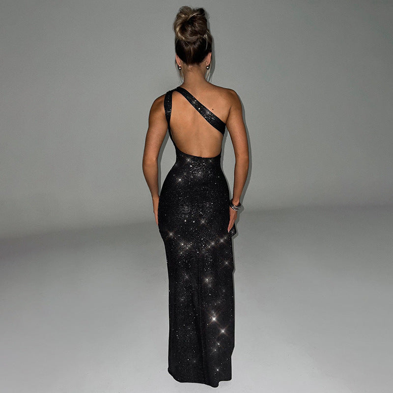 Elegant Shiny Backless Dress Women - ZOHOR