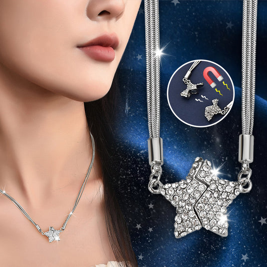 Magnetic Five-pointed Star Necklace With Rhinestones Stainless Steel Clavicle Chain Personalized Designer Necklace Women Jewelry Gifts - ZOHOR