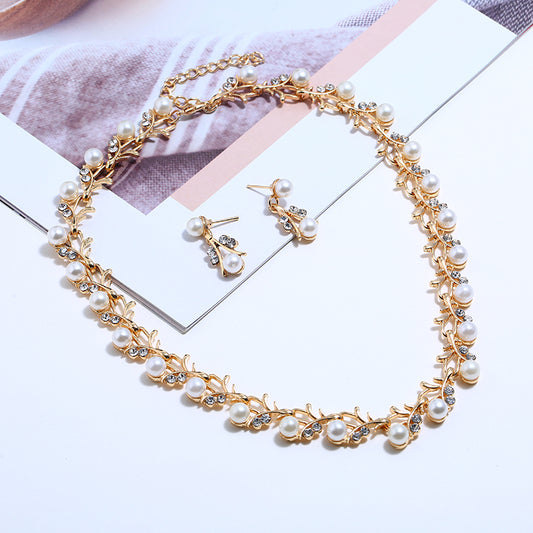 Jewelry set imitation pearl gold-plated silver necklace - ZOHOR