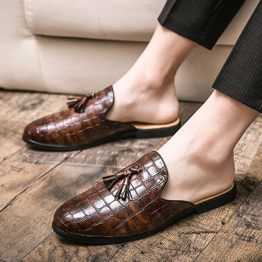 Men's Fashion Half-support Slip-on Tassel Brogue Leather Shoes