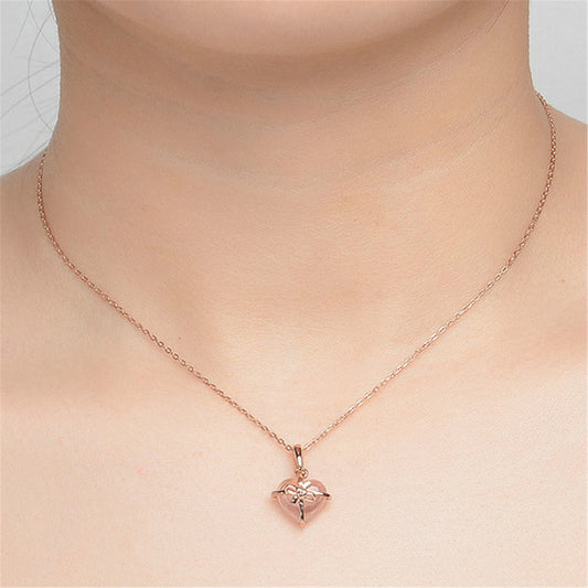 Love Heart-shaped Powder Crystal Pendant Necklace Plated 925 - ZOHOR